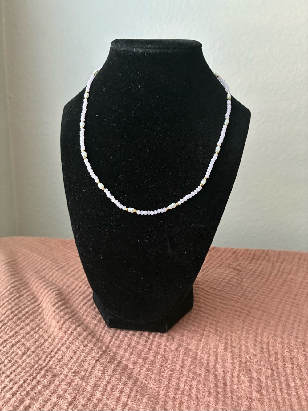 Delicate Light Pink Beaded Necklace - 16”-18”